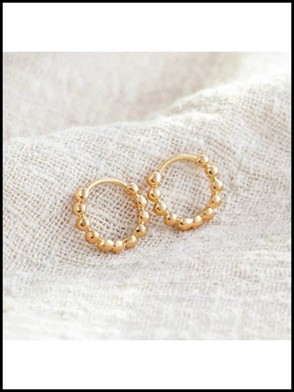 14K Gold Plated Beaded Huggie Hoop Earrings Dainty Hypoallergenic Jewelry for